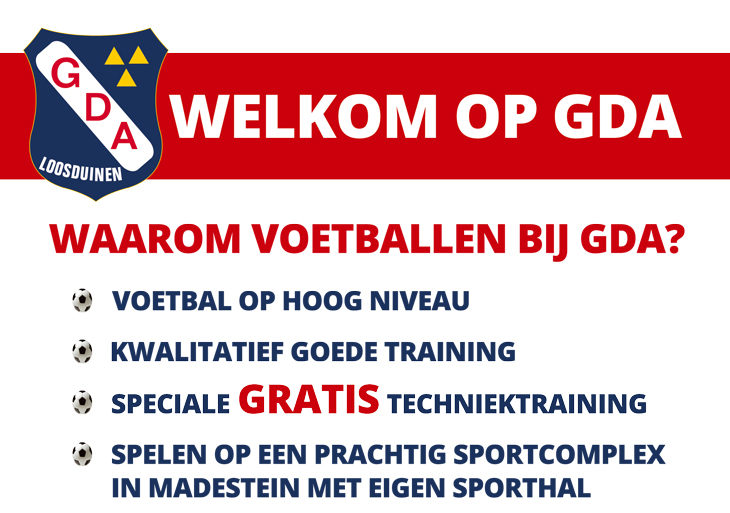 Flyer voor werven jeugdleden voetbalvereniging GDA